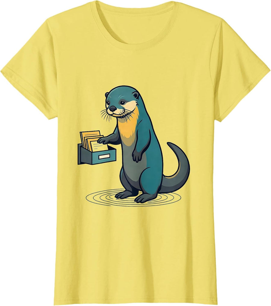Otter Inbox Tray Flat Vector Funny Sea Animal Lover T-Shirt - Lemon Yellow