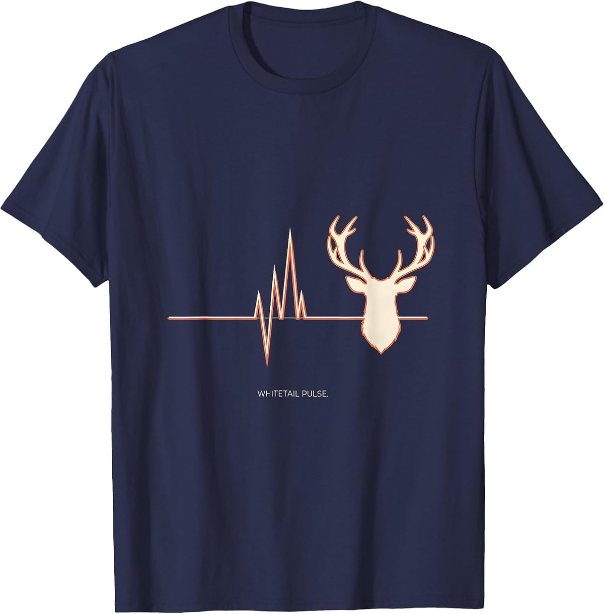 Men's Whitetail Pulse Flat Vector Hunting Heartbeat Wildlife Lover T-Shirt - Navy Blue