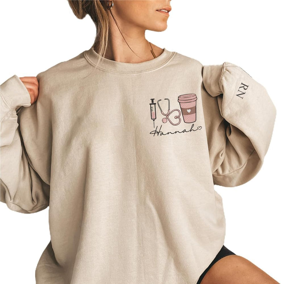GODMERCH Custom Embroidered Nurse Sweatshirts For Women, Custom Nurse Sweatshirt, Nursing School, Nursing Student, Medical