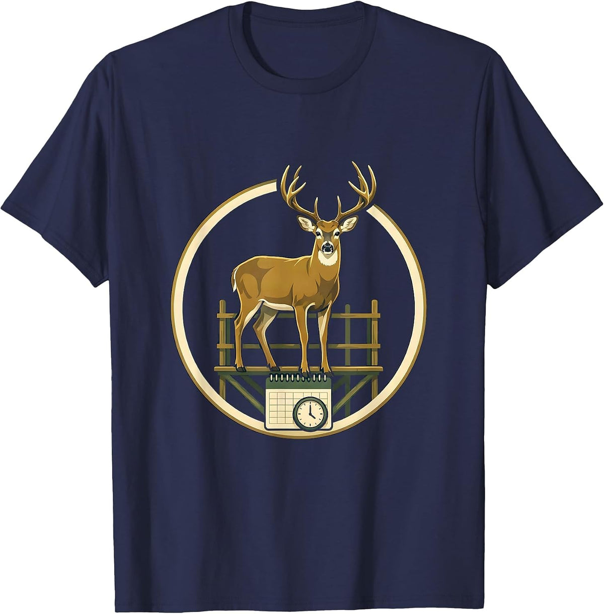 Men's Whitetail Buck Deer Hunting Dad Humor Emblem T-Shirt - Navy Blue