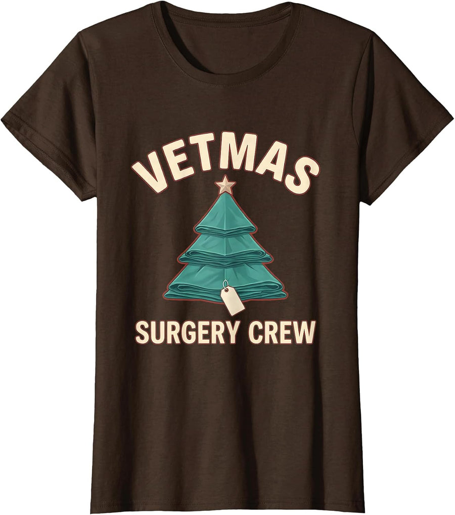 Women's Vetmas Surgery Crew Funny Vet Tech Christmas Veterinary Crew T-Shirt - Brown