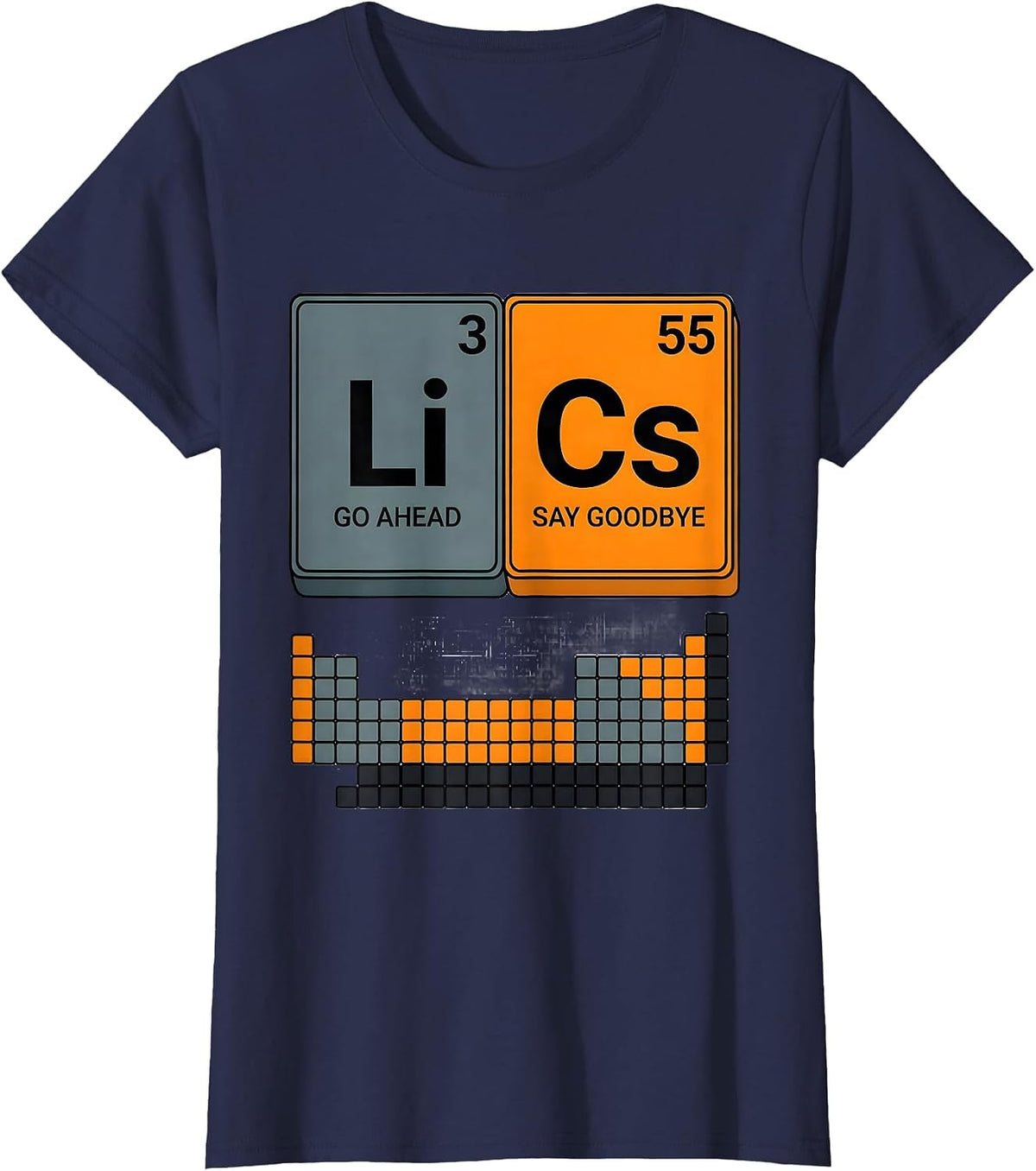 Women's Lithium: Go Ahead. Cesium: Say Goodbye. Funny Science T-Shirt - Navy Blue