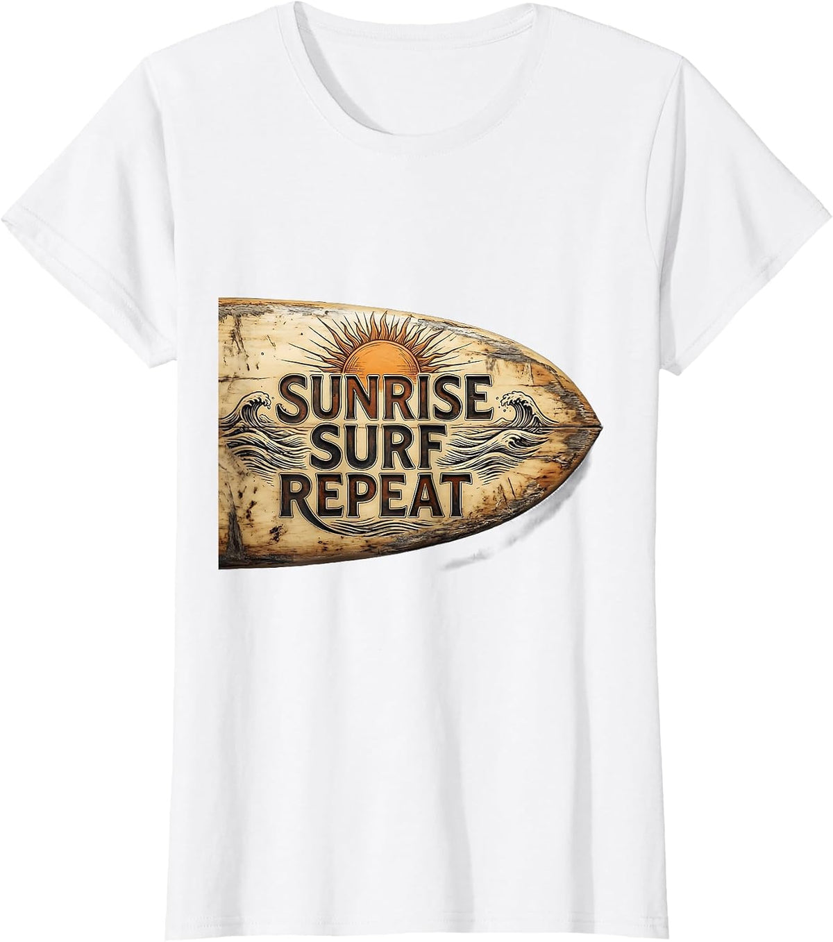 Sunrise Surf Repeat Wave Rider Design T-Shirt - White