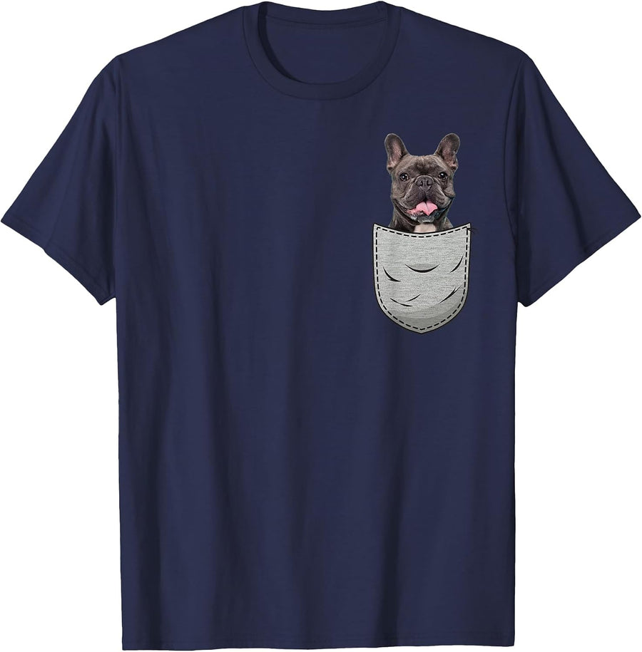 Frenchie French Bulldog Chest Pocket T-Shirt - Navy Blue
