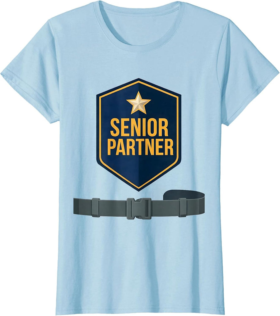 Women's SENIOR PARTNER Flat Vector Halloween Police Officer Costume T-Shirt - Baby Blue