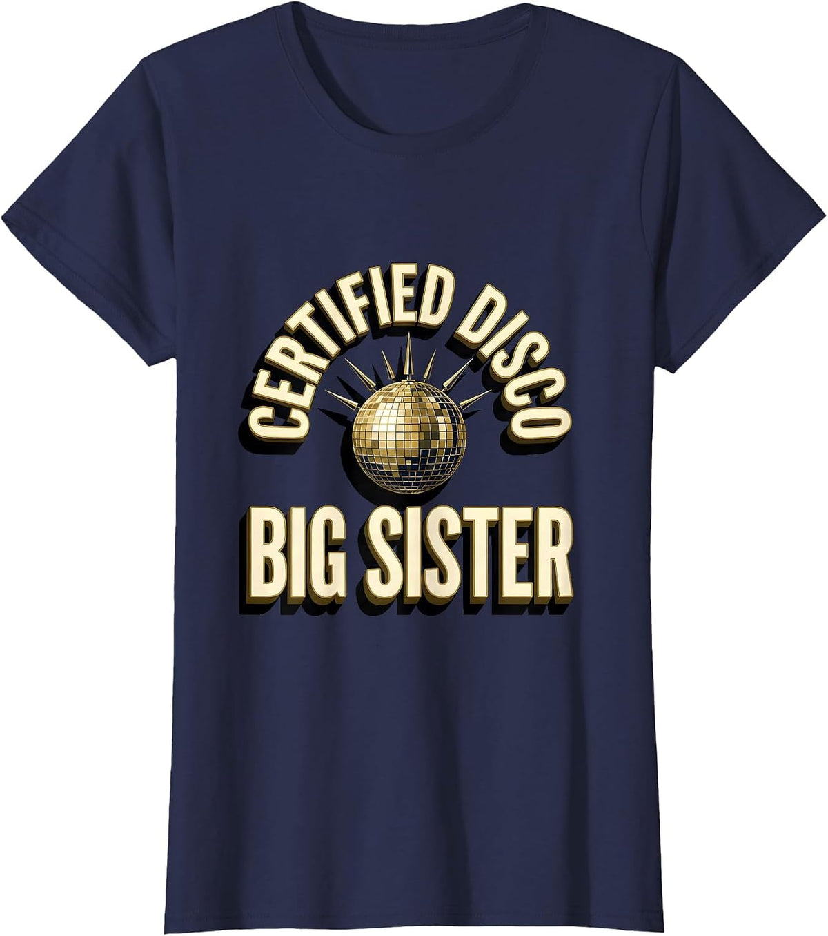 Women's Certified Disco Big Sister Retro 70s Party Costume T-Shirt - Navy Blue
