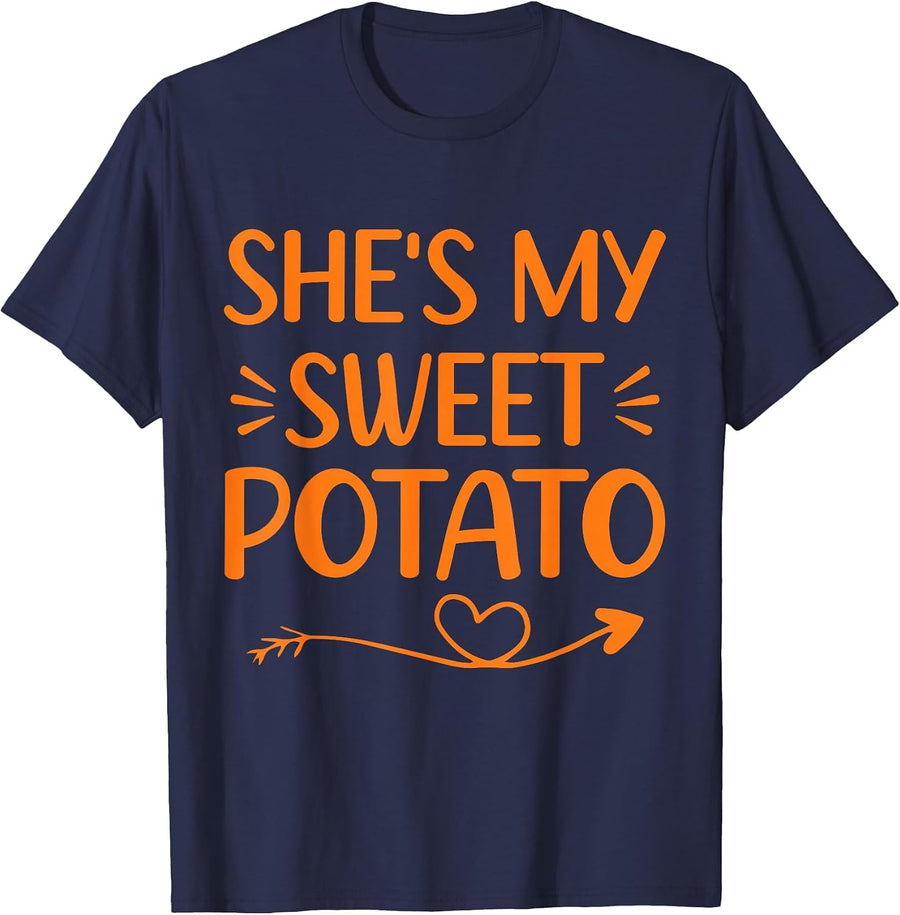She's My Sweet Potato I Yam Thanksgiving Matching Couple T-Shirt - Navy Blue