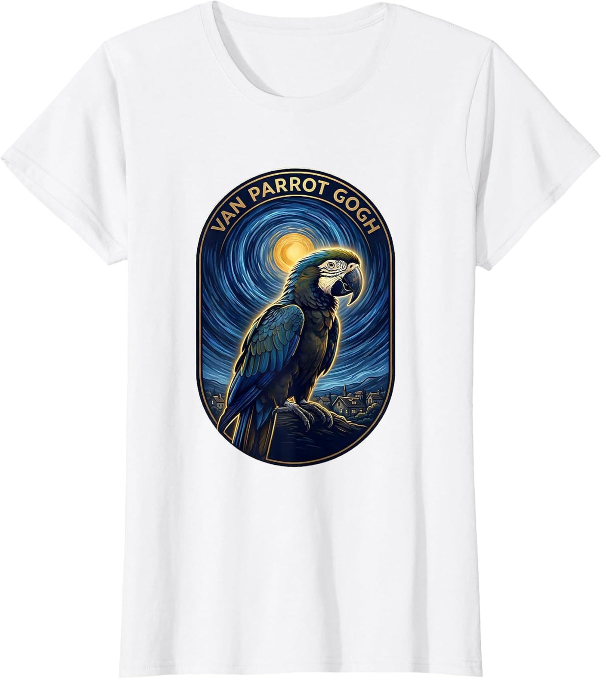 Women's Van Parrot Gogh Whimsical Art Meme Parrot Lover Gift T-Shirt - White