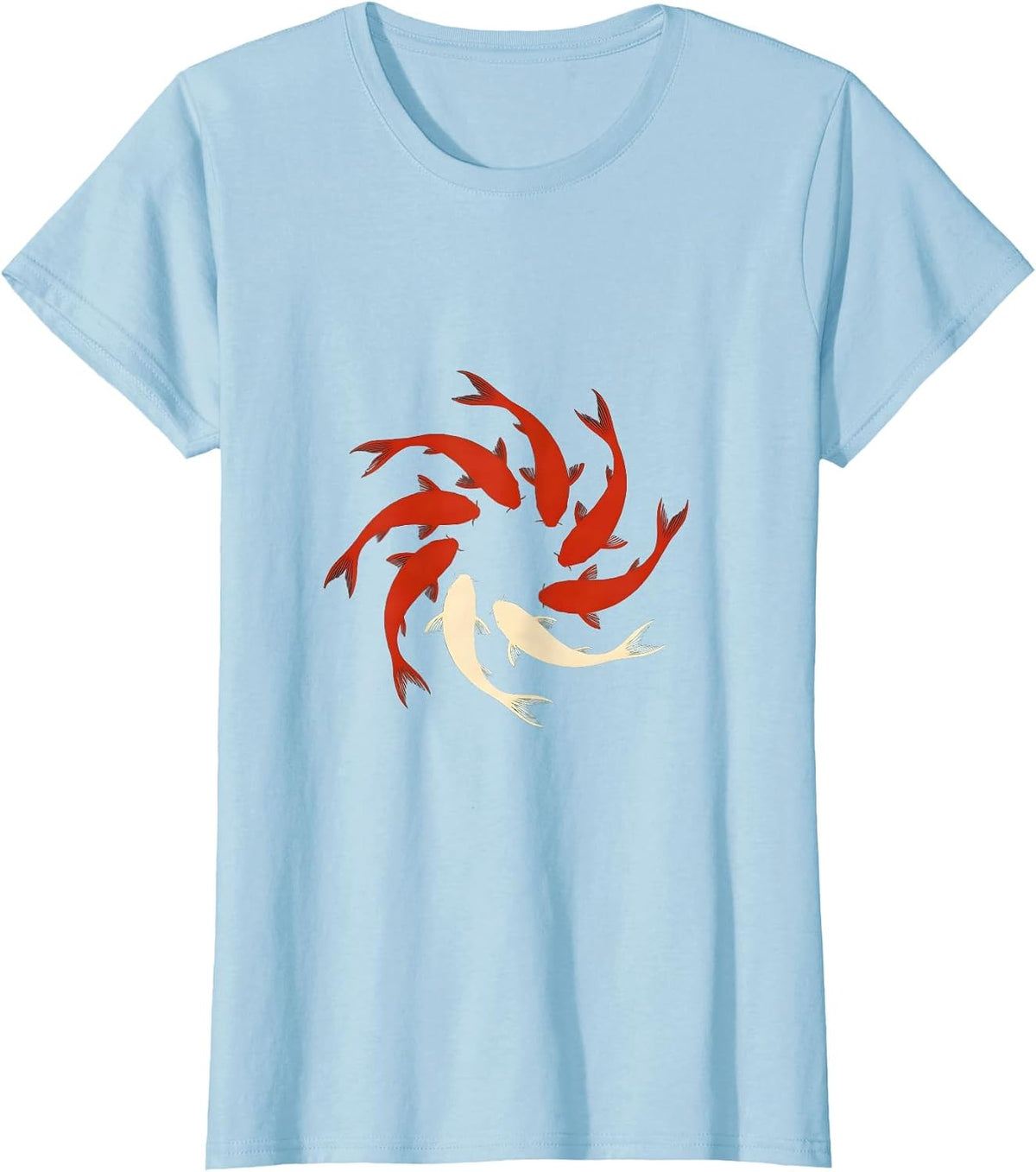 Seven Koi Fish Spiral Art Design T-Shirt - Baby Blue