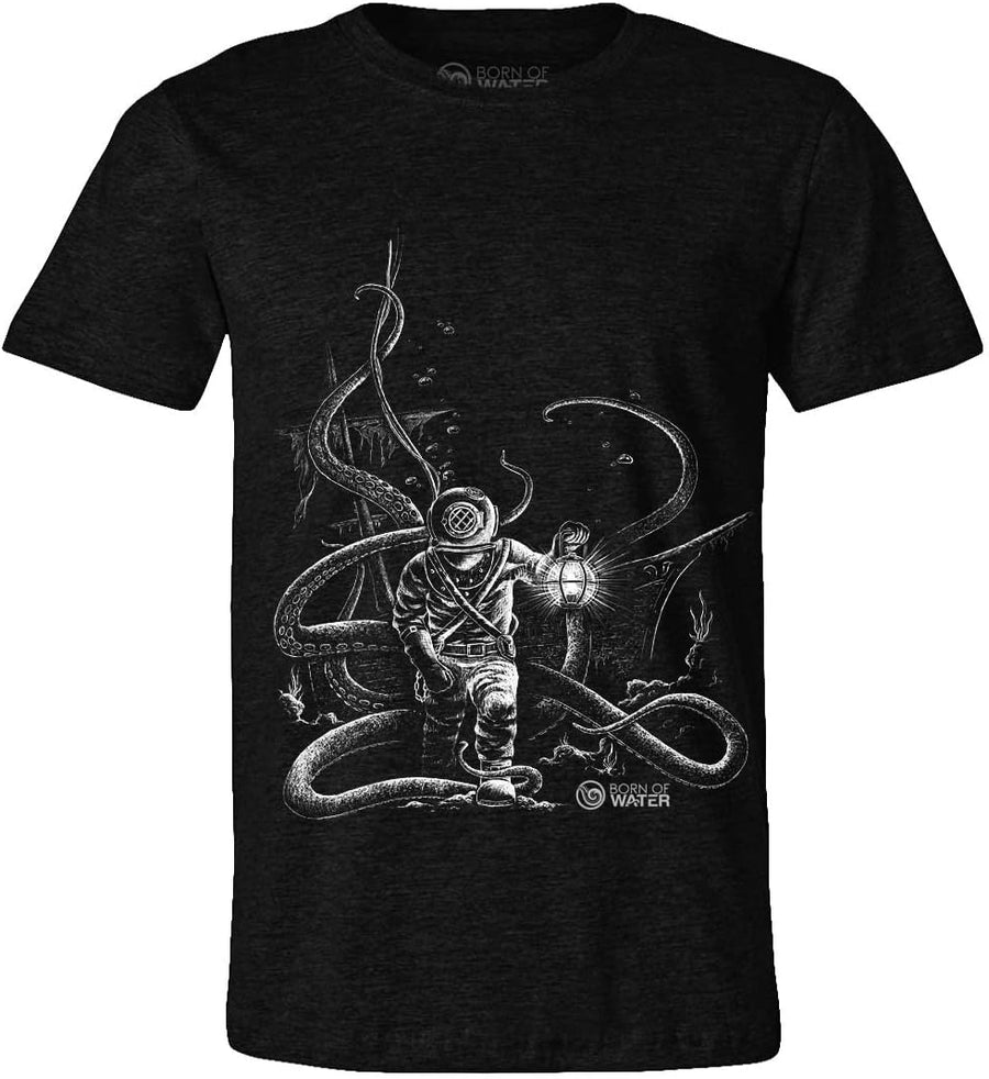 Deep Sea Hard Hat Commercial Diver T-Shirt for Men: Scuba Diving - Vintage Black