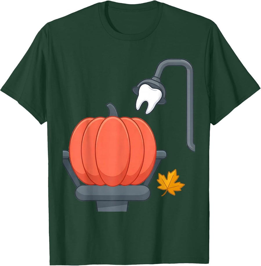 Men's Dental Chair Halloween Dental Hygienist Flat Vector T-Shirt - Dark Green