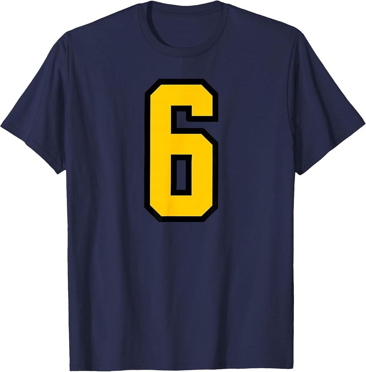 Yellow Black Sports Team Number #6 T-Shirt - Navy Blue