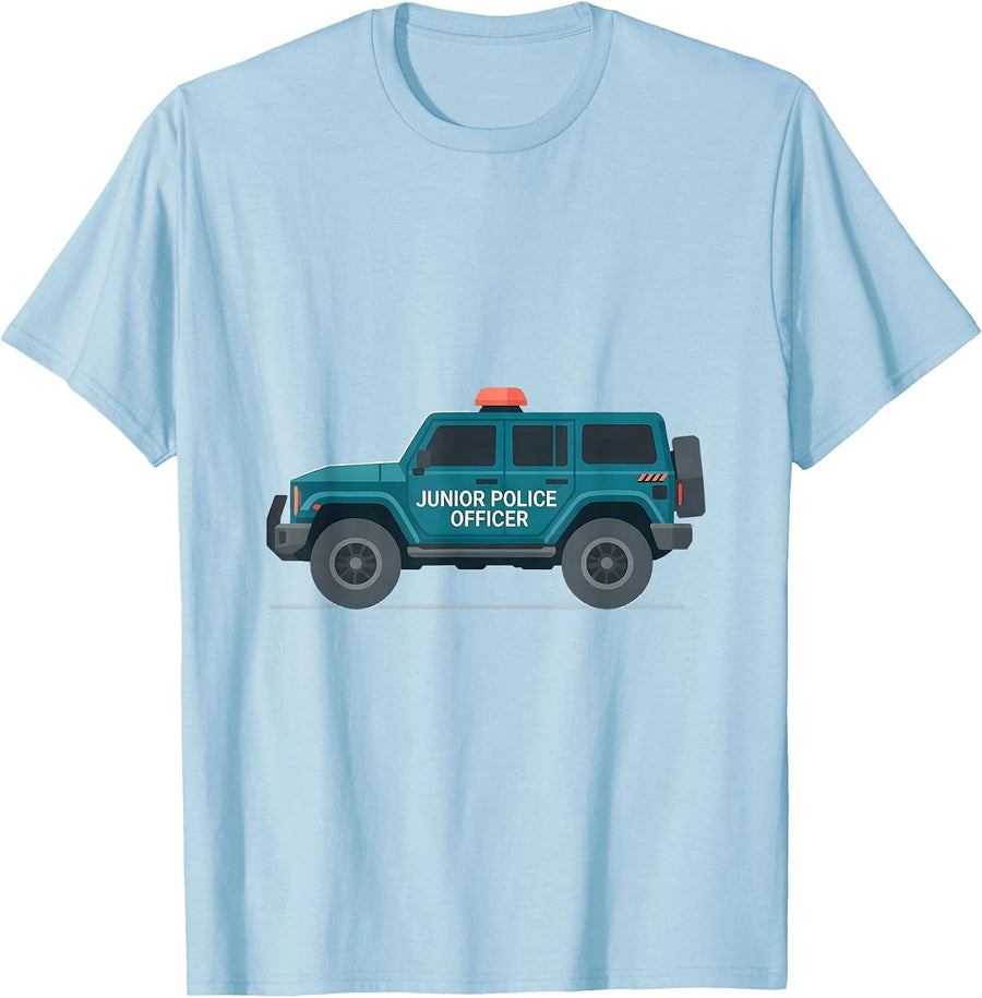 Men's JUNIOR POLICE OFFICER Flat Vector Kids Police Costume T-Shirt - Baby Blue