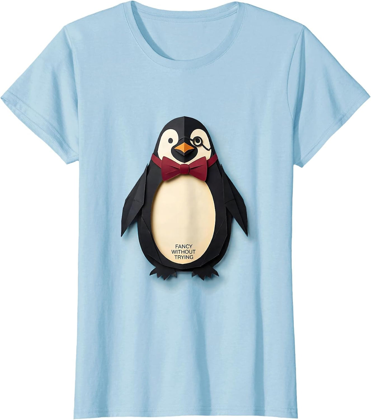 Fancy Without Trying Penguin Graphic Design T-Shirt - Baby Blue