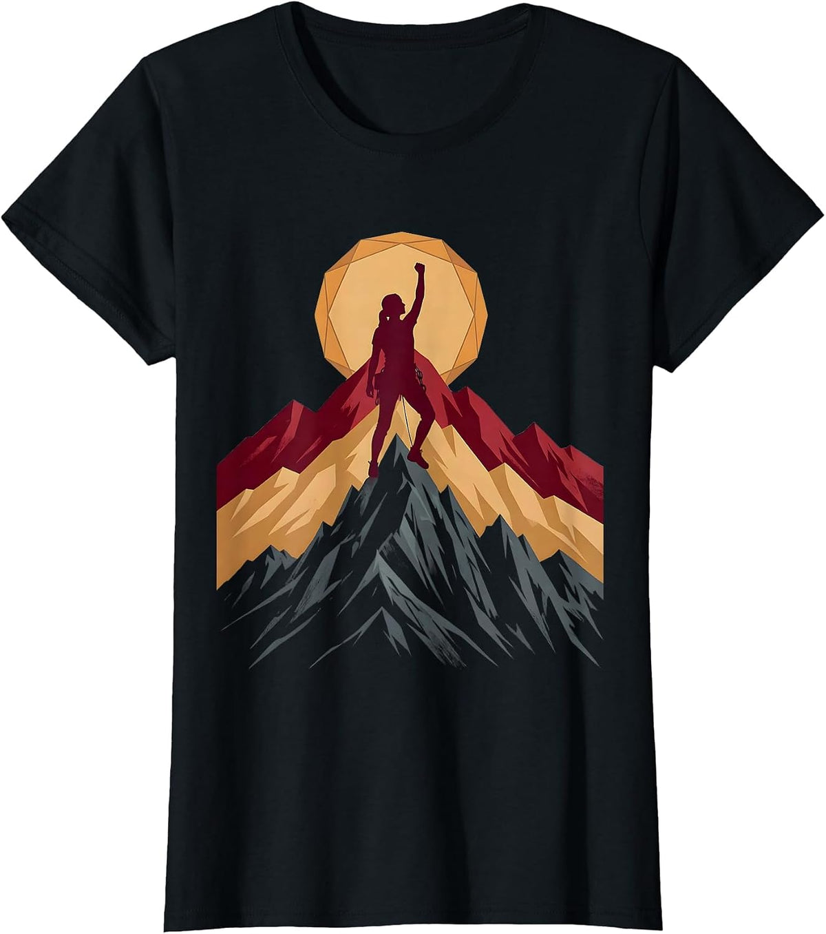 Woman Climber Reaching Mountain Summit Peak T-Shirt - Black