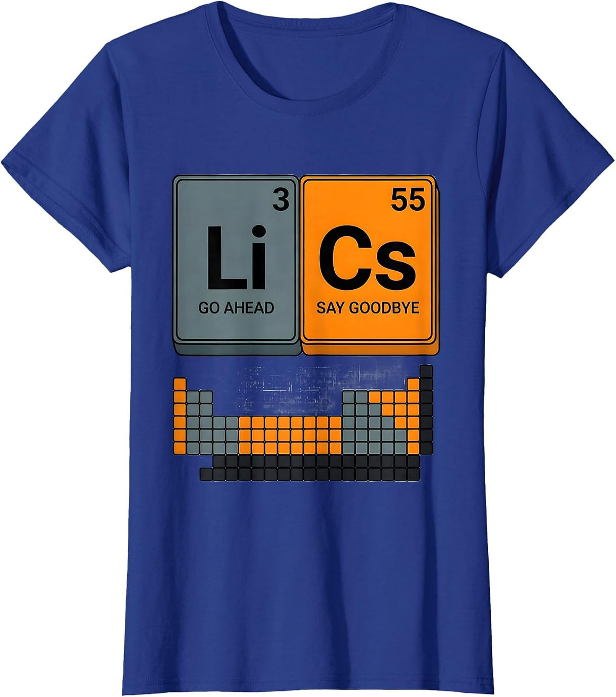 Women's Lithium: Go Ahead. Cesium: Say Goodbye. Funny Science T-Shirt - Royal Blue