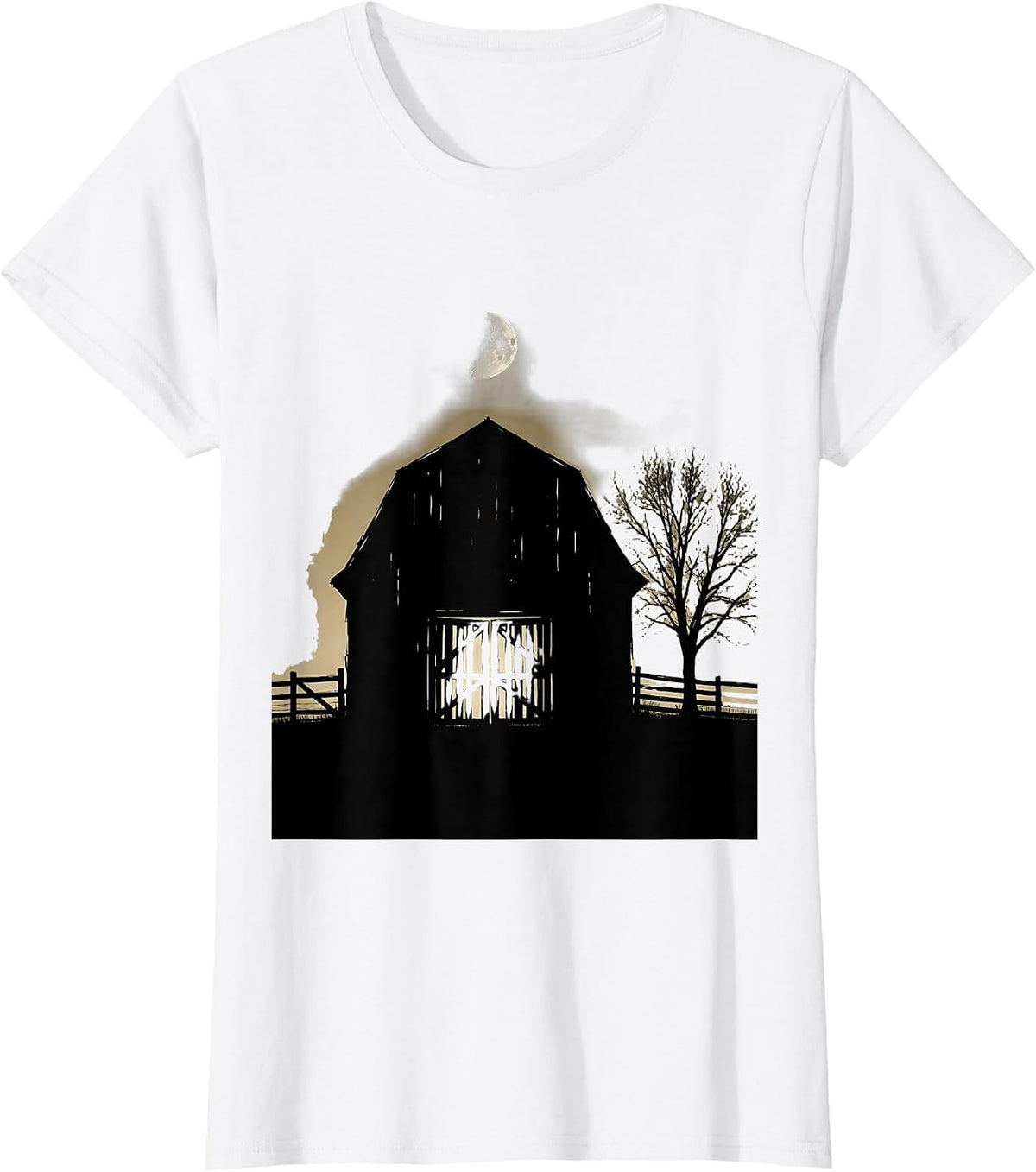 Weathered Barn Doors Crescent Moon Country Design T-Shirt - White