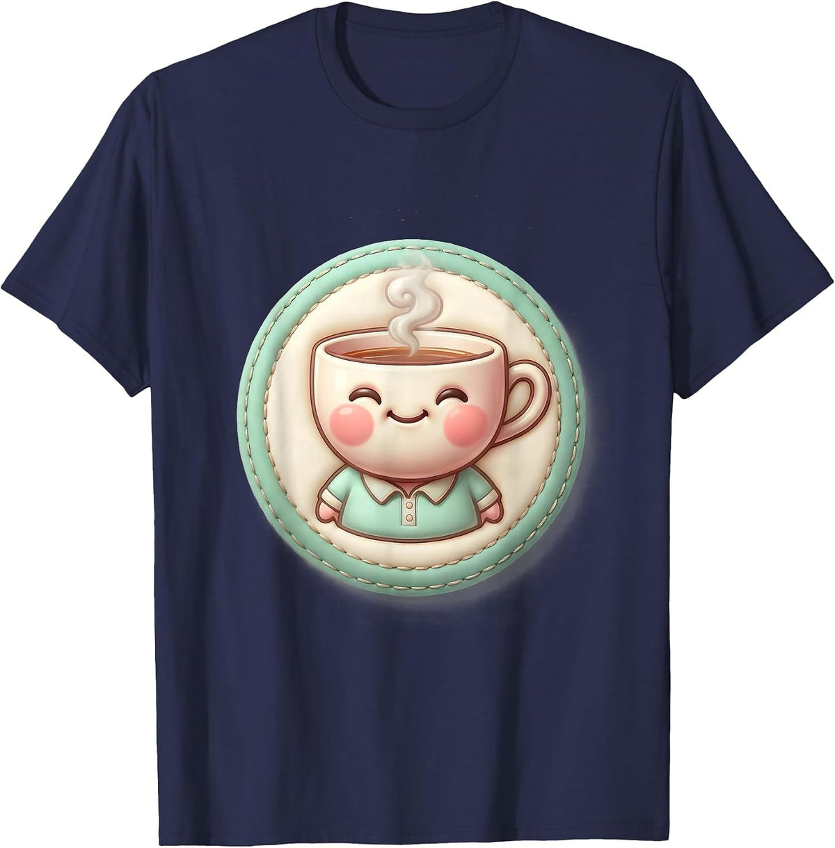 Cute Kawaii Teacup Character Tea Lover Humor T-Shirt - Navy Blue