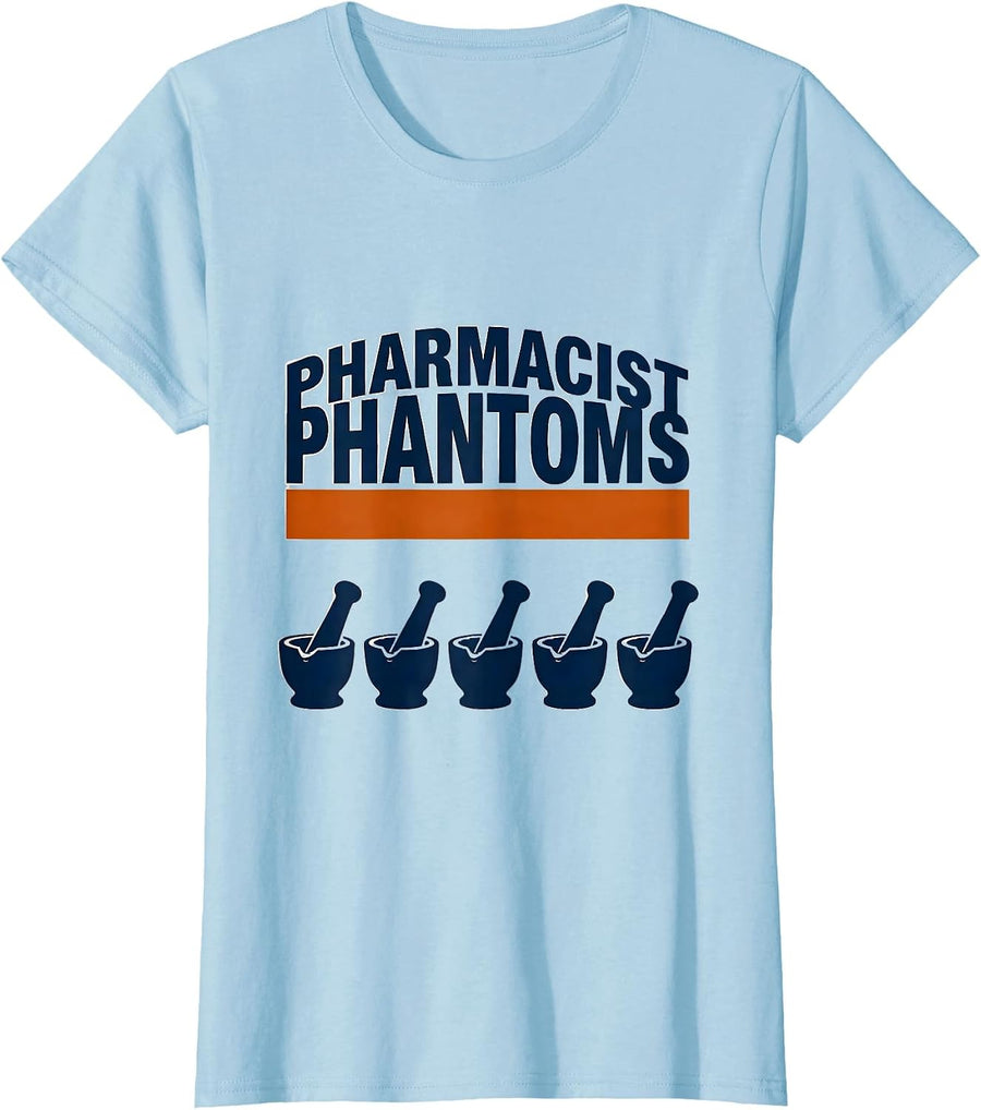 Women's Pharmacist Phantoms Sports Halloween Pharmacy Crew Halloween T-Shirt - Baby Blue