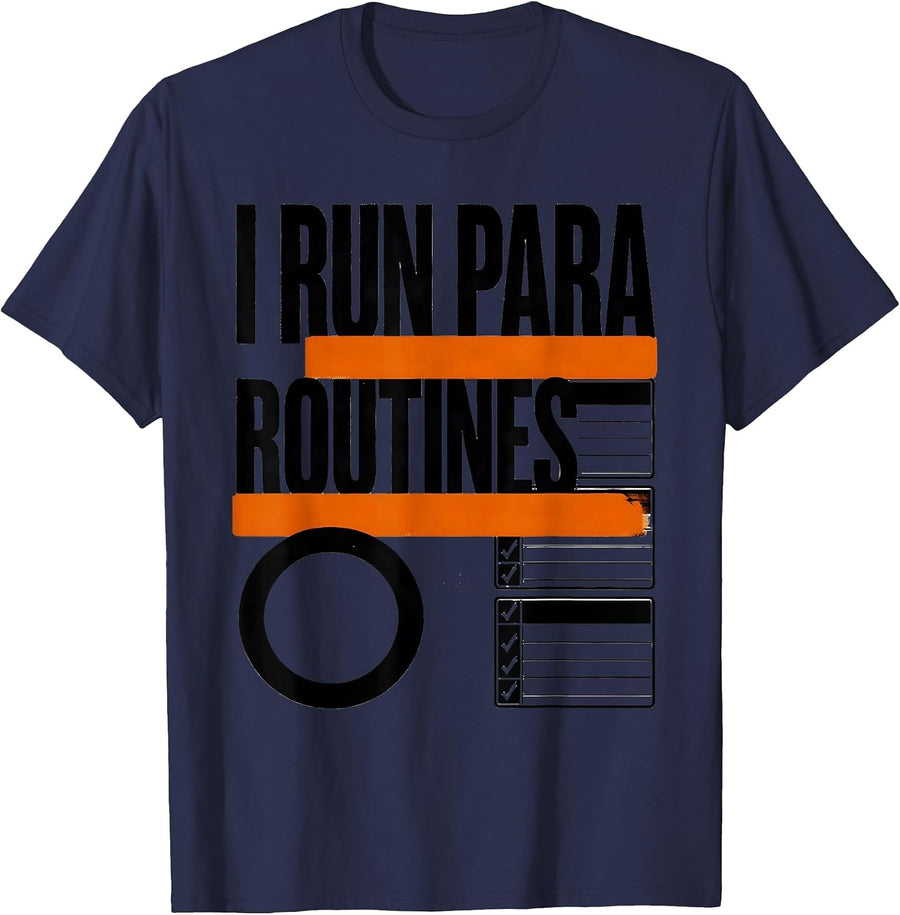 I Run Para Routines Brutalist Paraprofessional Teacher T-Shirt - Navy Blue