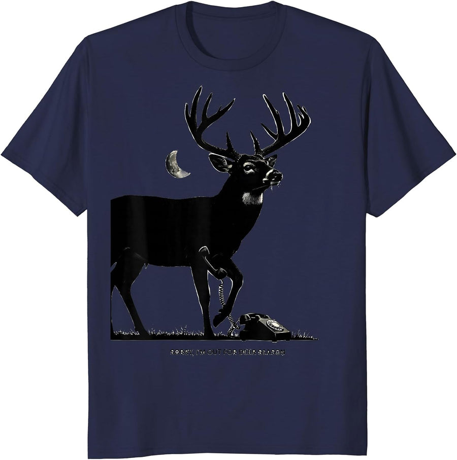 Sorry, I'm Out for Deer Season Funny Hunter Dad Hunting T-Shirt - Navy Blue
