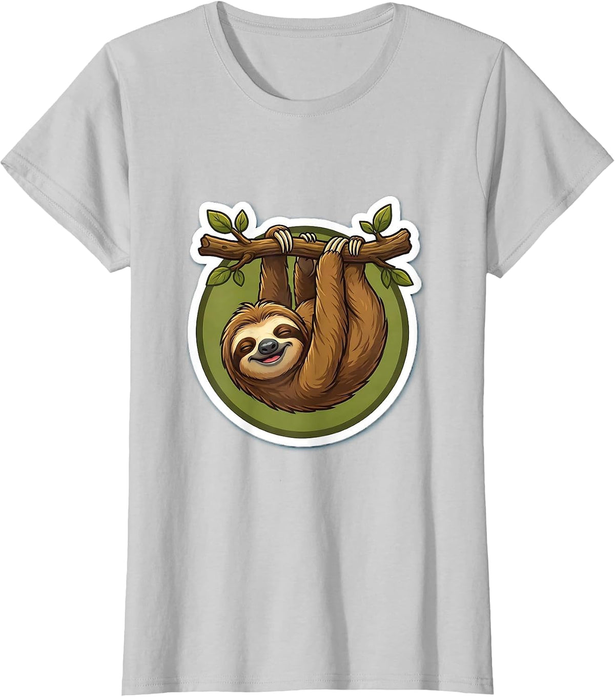 Derpy Sleepy Sloth Hanging Upside Down Design T-Shirt - Silver Grey