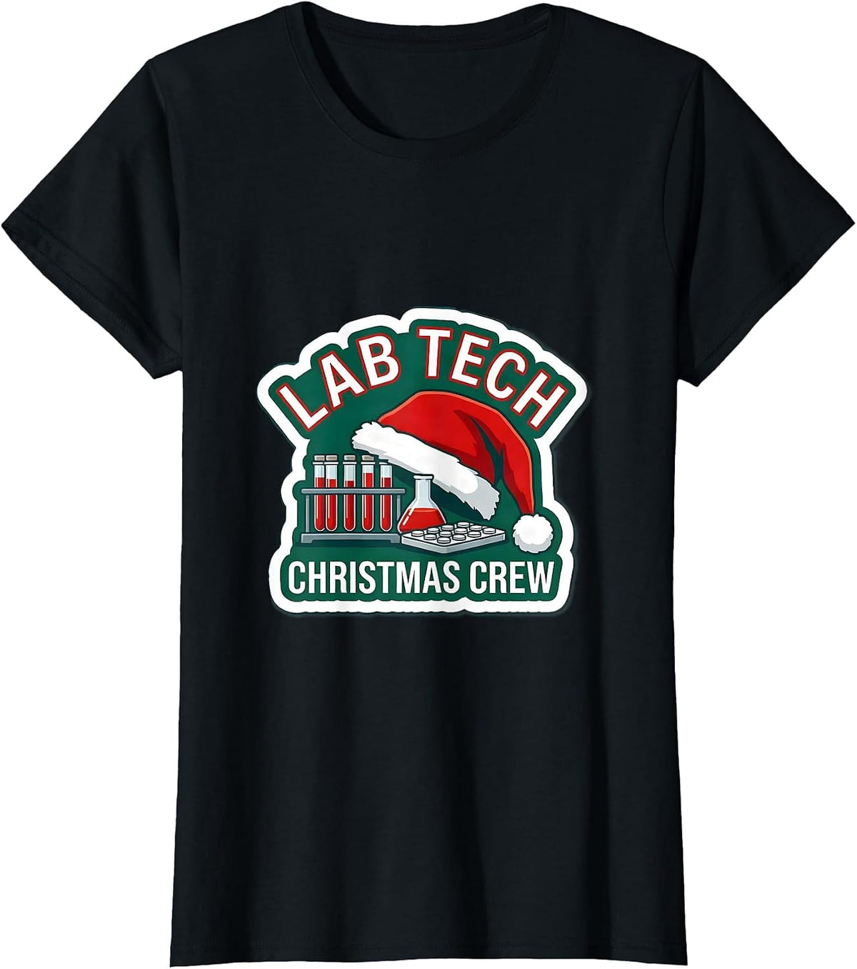 Women's Lab Tech Christmas Crew Funny Pharmacy Technician Holiday T-Shirt - Black