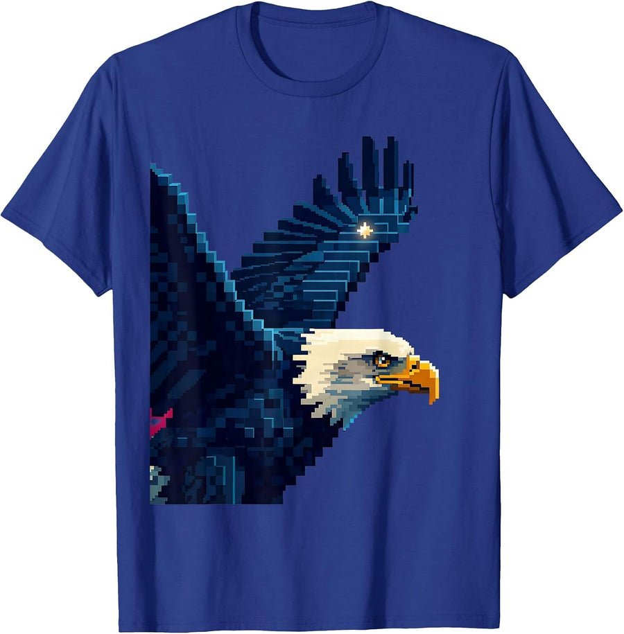 Bald Eagle Pixel Art Mascot Fan Family Pride T-Shirt - Royal Blue