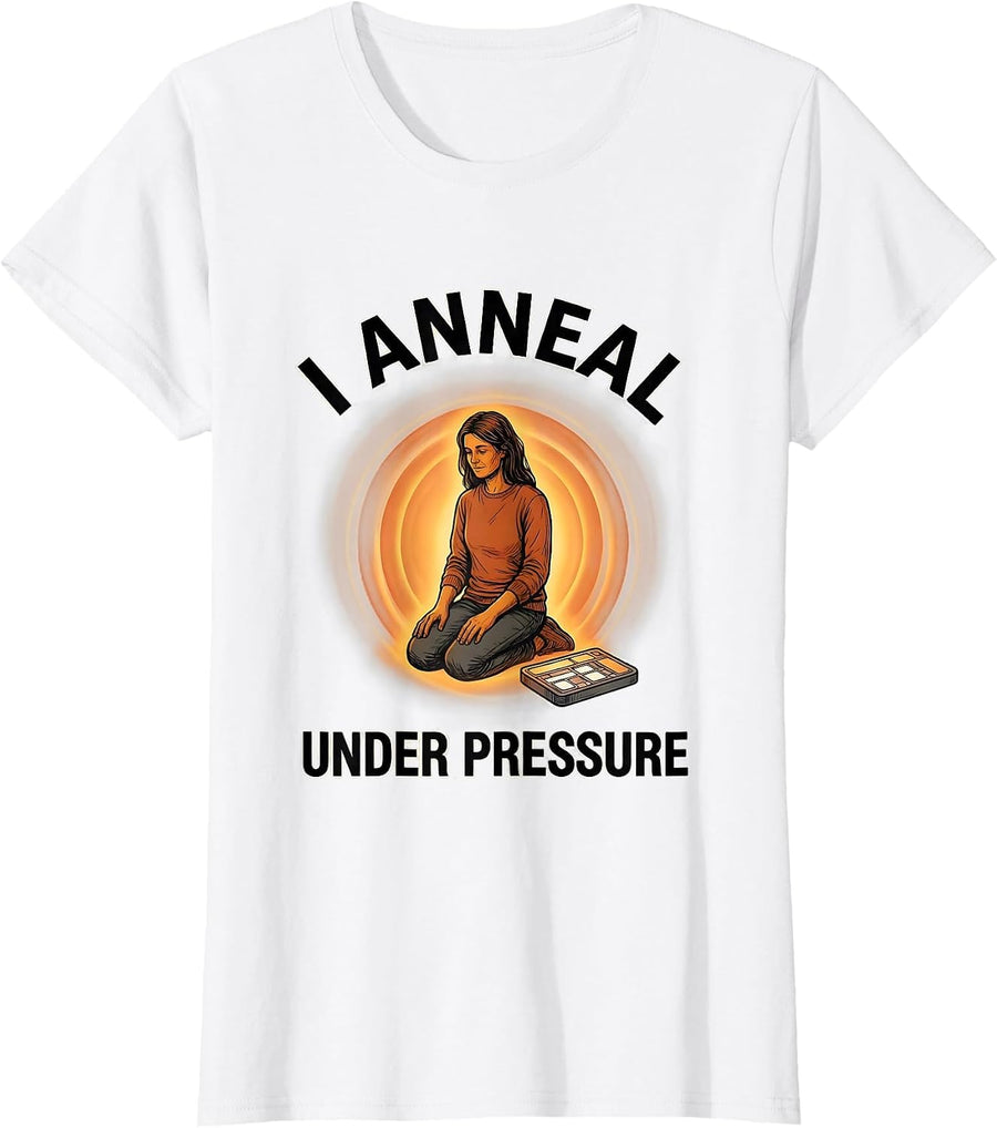 Women's I Anneal Under Pressure Funny Science Teacher Chemistry Pun T-Shirt - White