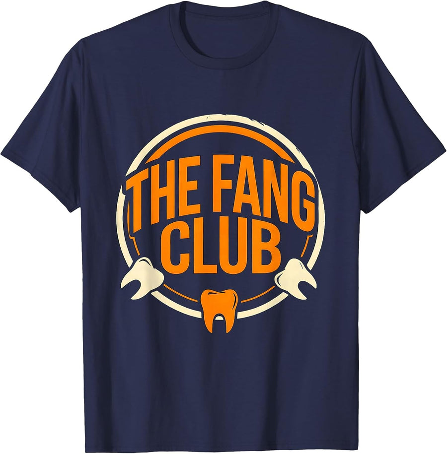 The Fang Club Funny Dental Hygienist Halloween Work Humor T-Shirt - Navy Blue