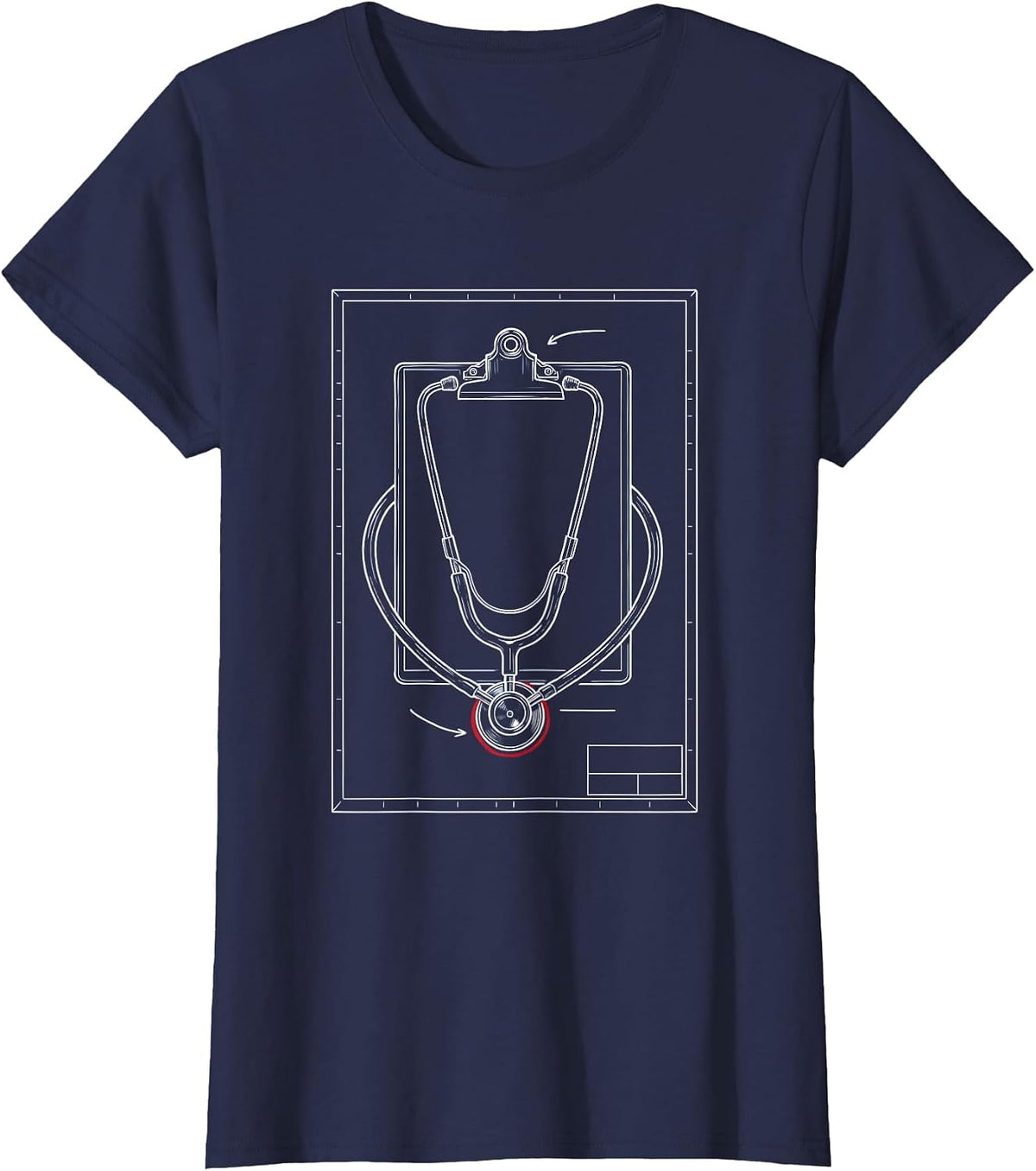 Women's Medical Assistant Stethoscope Clipboard Graphic T-Shirt - Navy Blue