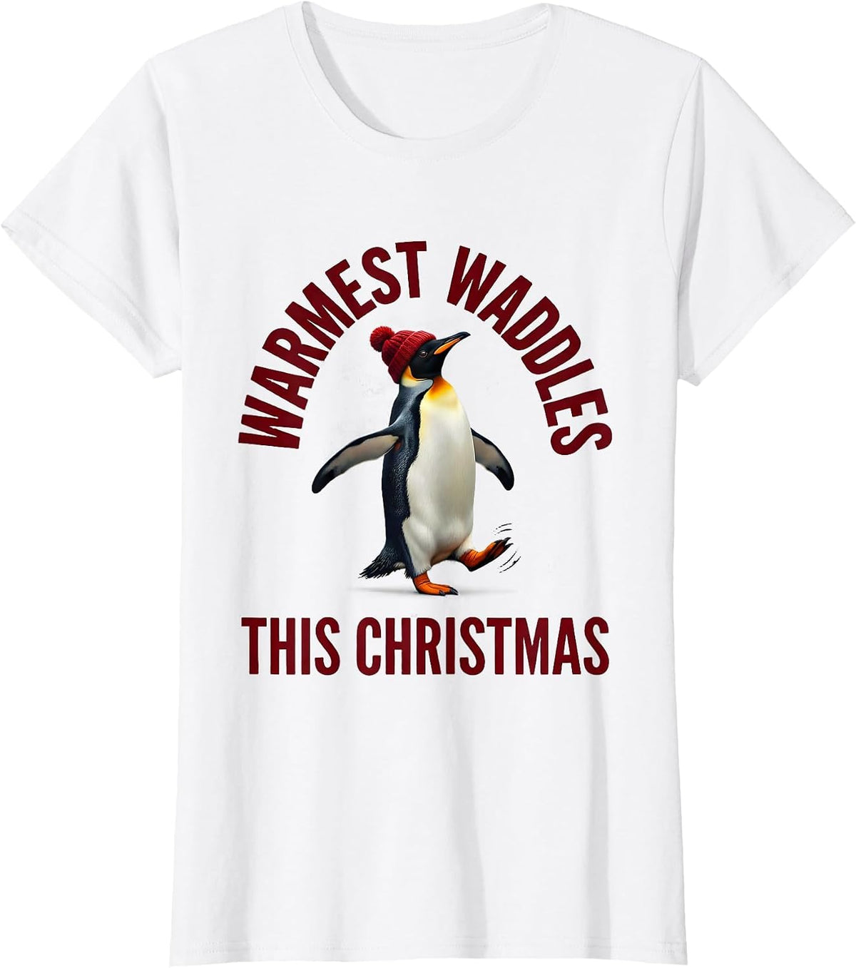 Women's Warmest Waddles This Christmas Funny Penguin Lover Holiday T-Shirt - White