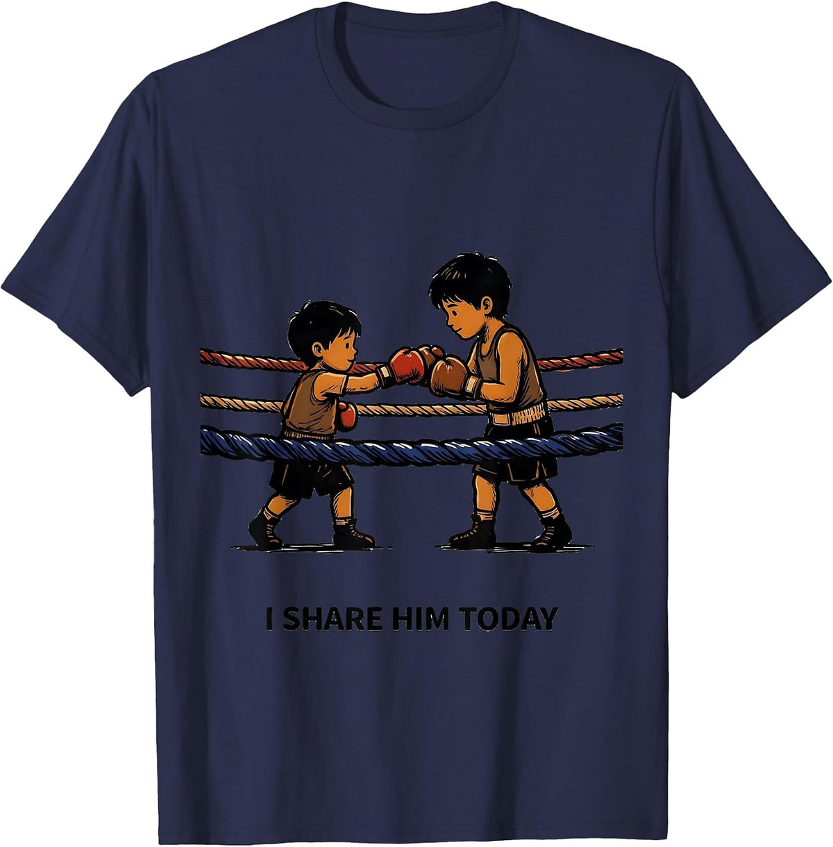 I Share Him Today Boxing Theme Party Birthday Matching Kids T-Shirt - Navy Blue