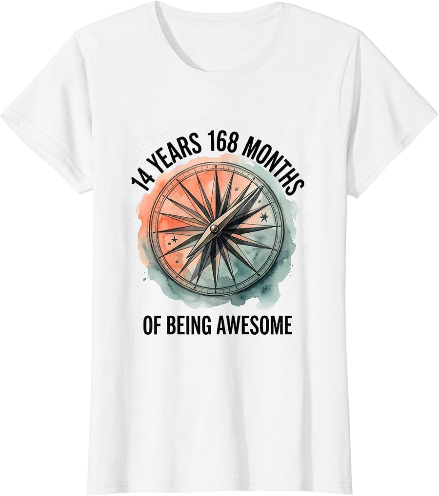 Women's 14 Years 168 Months Of Being Awesome Vintage Retro Birthday T-Shirt - White