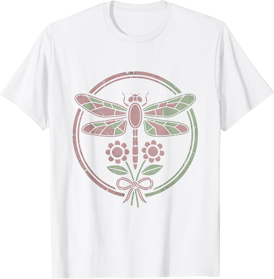 Men's Gigi Dragonfly Stained Glass Wings Illustration T-Shirt - White