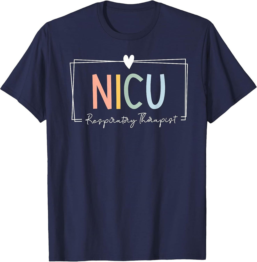 NICU Respiratory Therapist NICU RT ICU Neonatal Tiny Humans T-Shirt - Navy Blue
