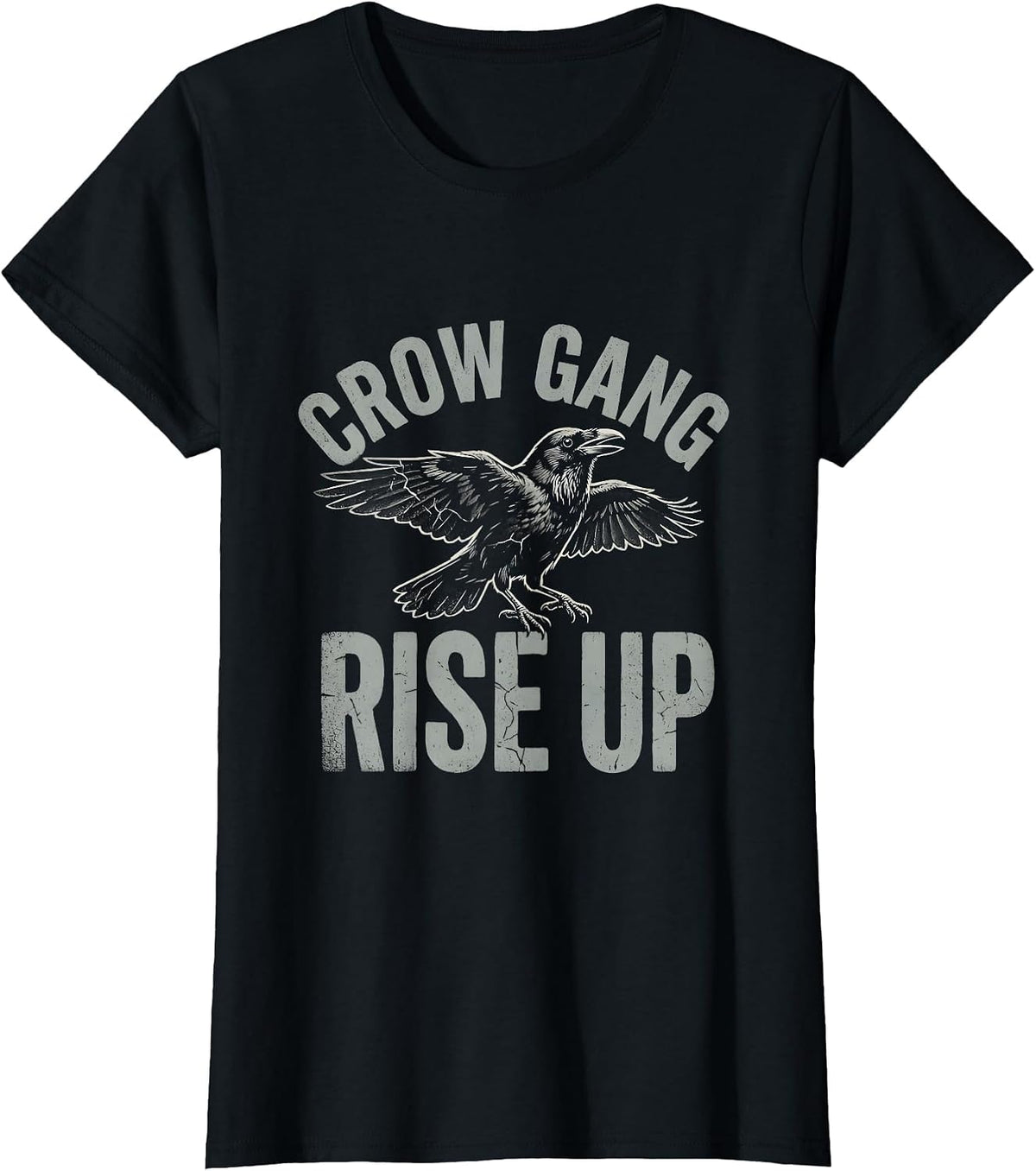 Crow Gang Rise Up Bold Crow Graphic Design T-Shirt - Black