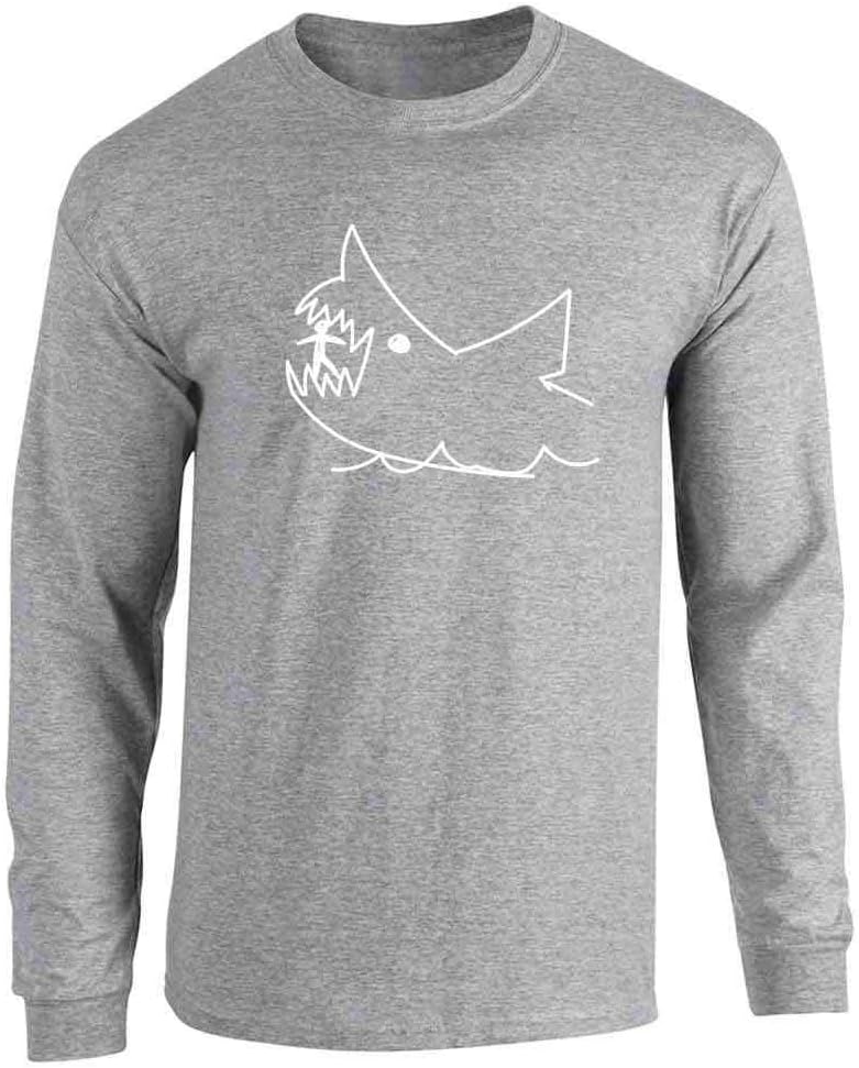 Retro Bad Fish Shark Chalkboard Long Sleeve T-Shirt for Ocean Lovers Sport Grey S - As Pictured