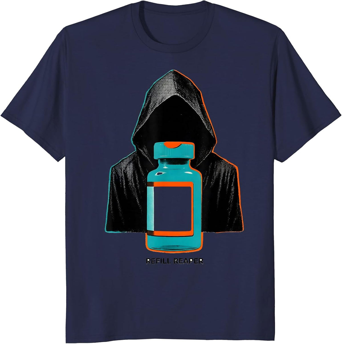 Refill Reaper Risograph Halloween Pharmacy Technician Crew T-Shirt - Navy Blue