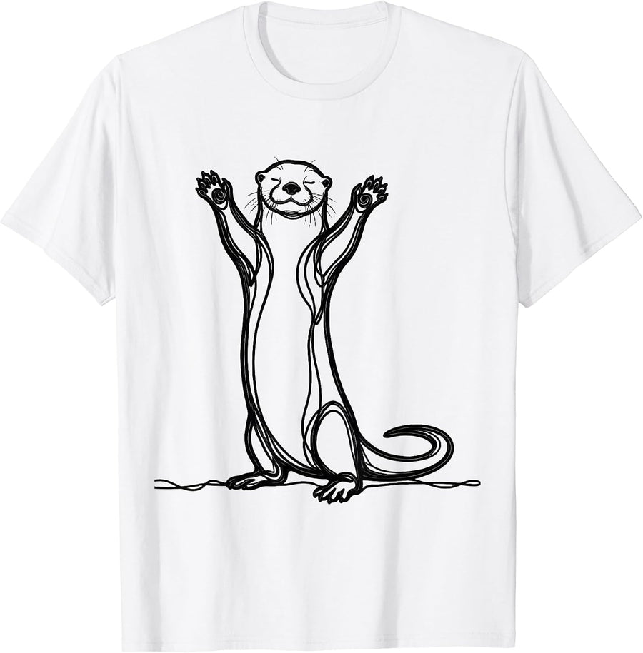 Men's Otter Line Art Funny Otter Lover Gift T-Shirt - White