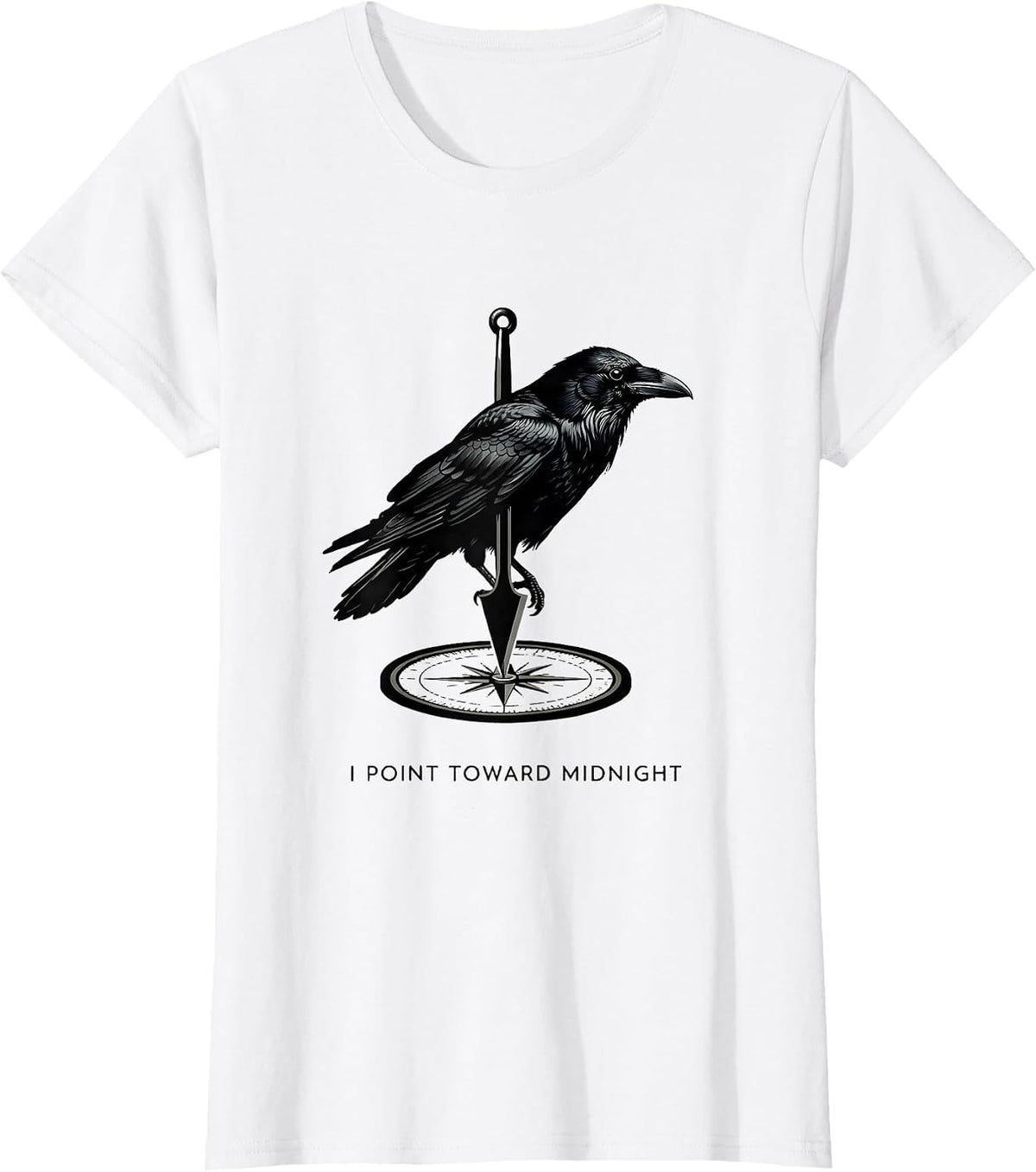 I Point Toward Midnight Gothic Edgar Allan Poe Raven T-Shirt - White