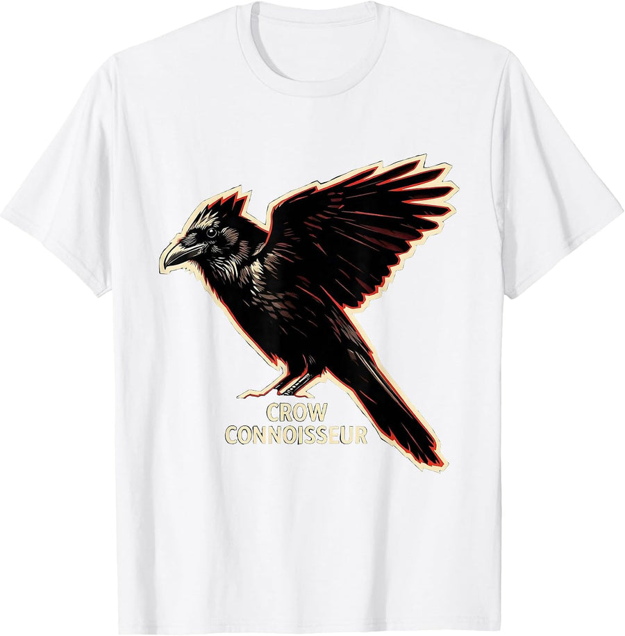 Men's Crow Connoisseur Gothic Nature Bird Silhouette Art T-Shirt - White