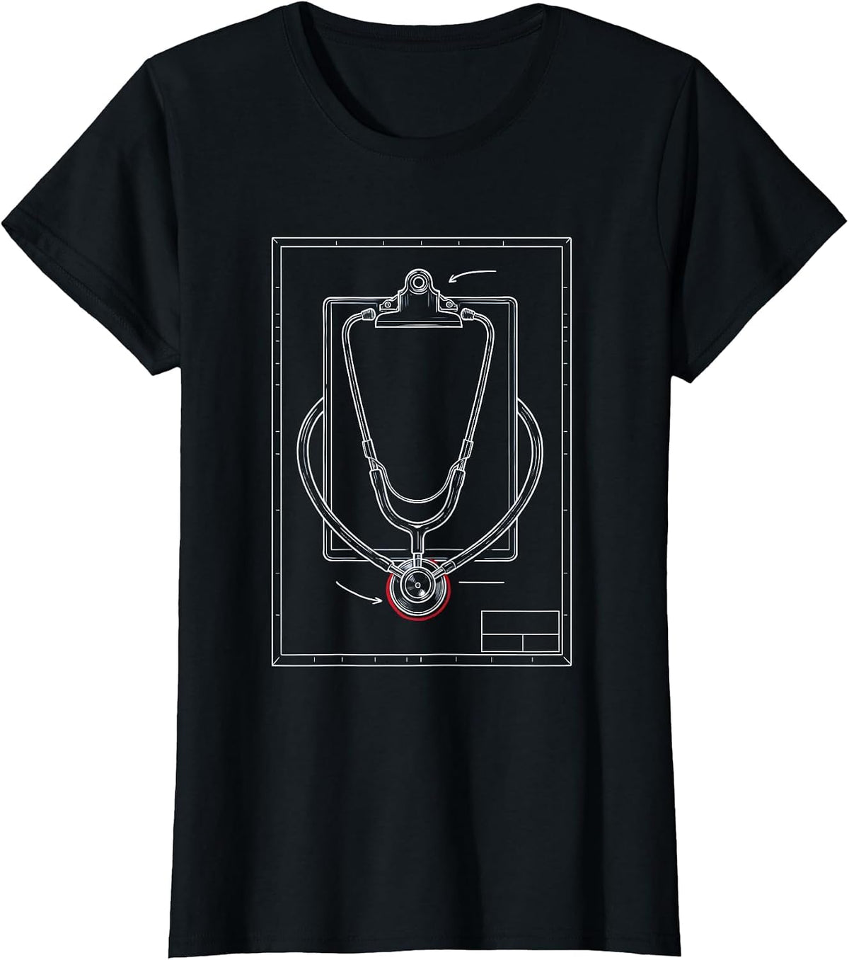 Women's Medical Assistant Stethoscope Clipboard Graphic T-Shirt - Black