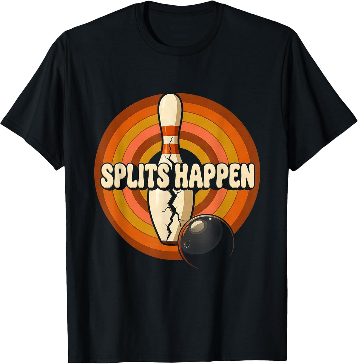 Men's Splits Happen Funny Bowling Design T-Shirt - Black