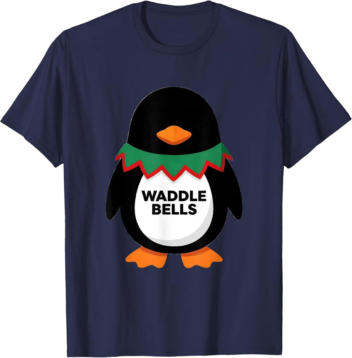 Men's Waddle Bells Funny Penguin Lover Christmas Humor Cute T-Shirt - Navy Blue