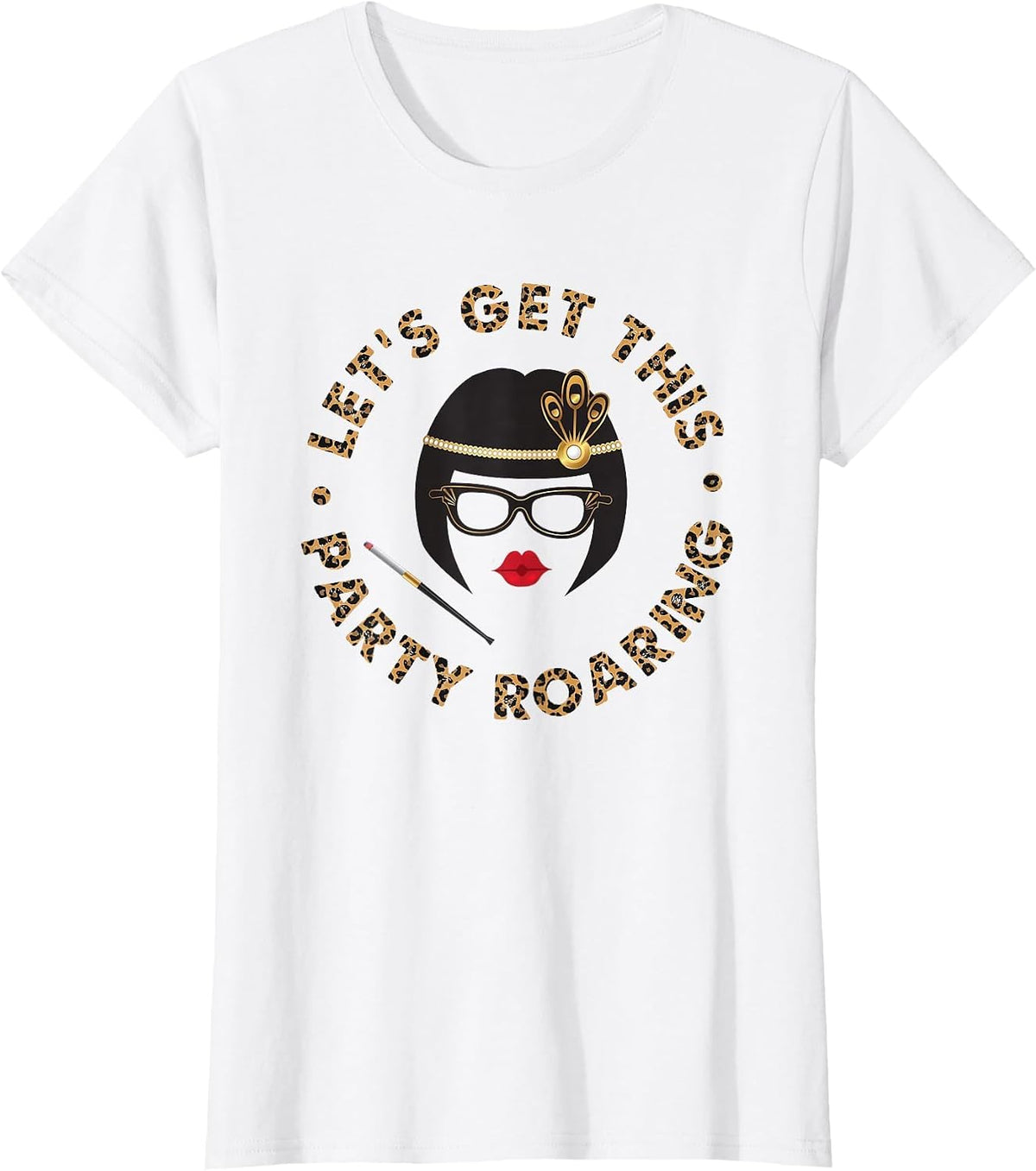 Roaring 20s Hats Costume Mom 2020s Leopard Art Deco Party T-Shirt - White