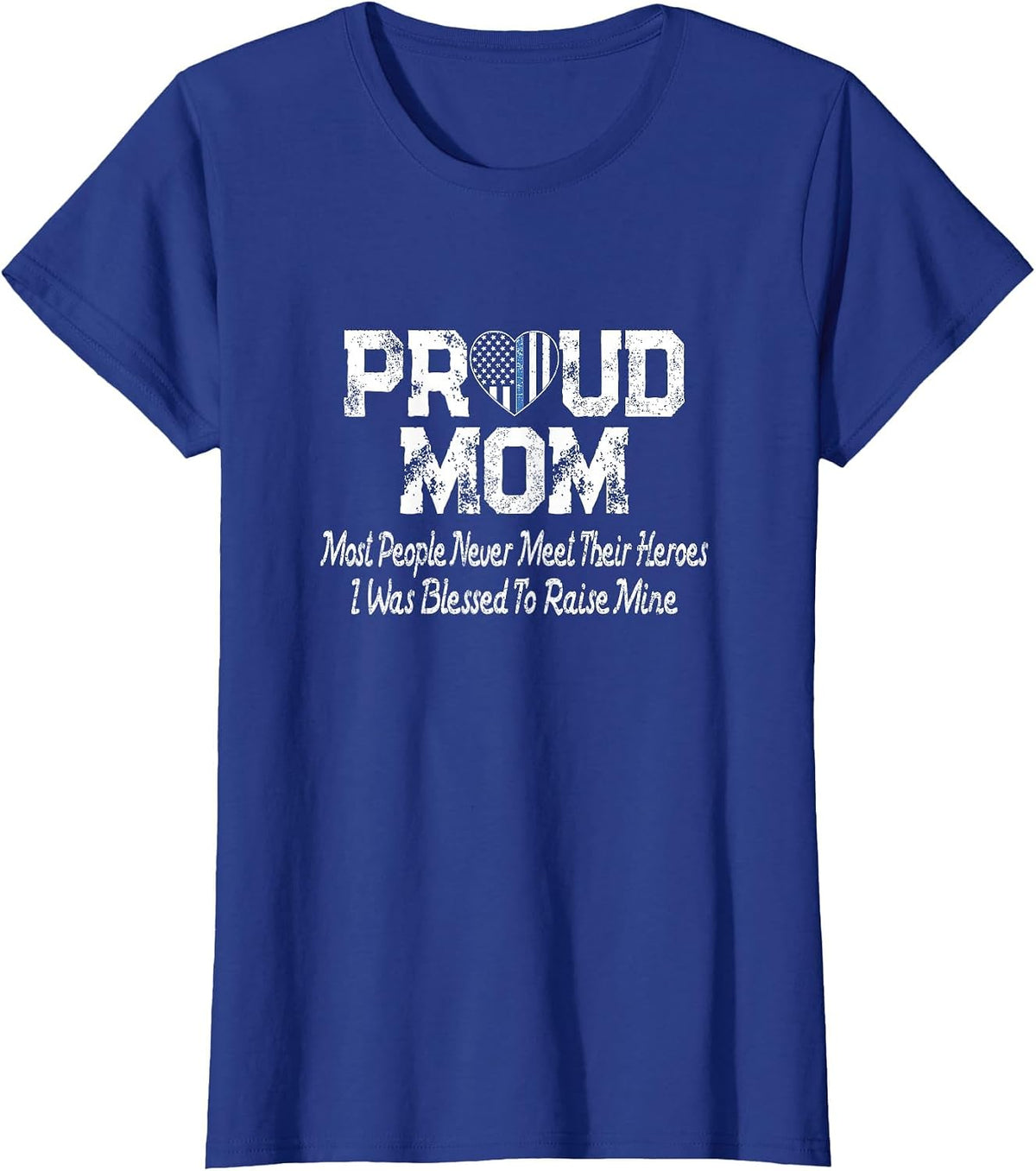 Proud Mom Thin Blue Line Flag Heart Police Support Parent T-Shirt - Royal Blue