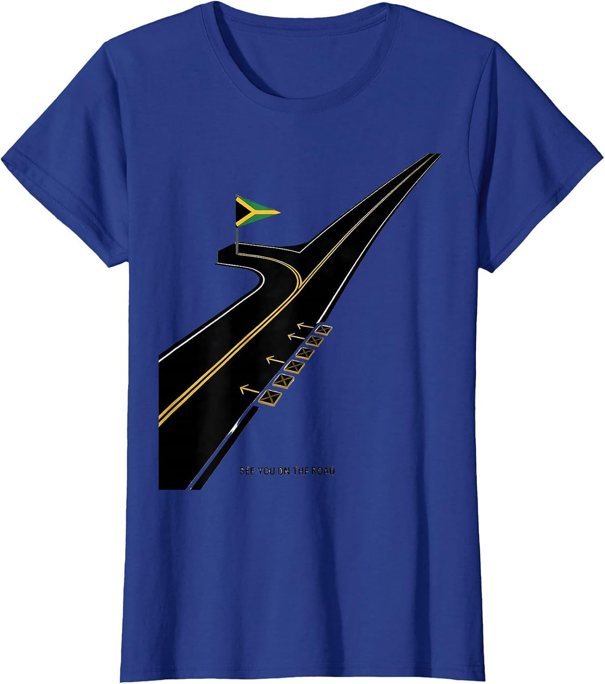 Women's See You On The Road Geometric Caribbean Carnival Jamaican T-Shirt - Royal Blue