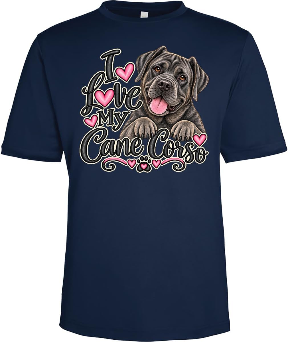 inktastic I Love My Cane Corso Dog Adult Performance T-Shirt - Navy Blue