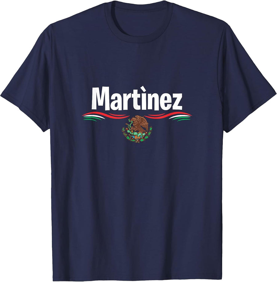 Mexico Flag T Shirt Spanish Day of Birth Name Martinez T-Shirt - Navy Blue
